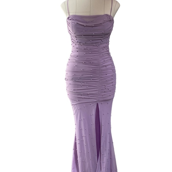 Lilac Purple Gown, Beaded Dress - Picture 1 of 4